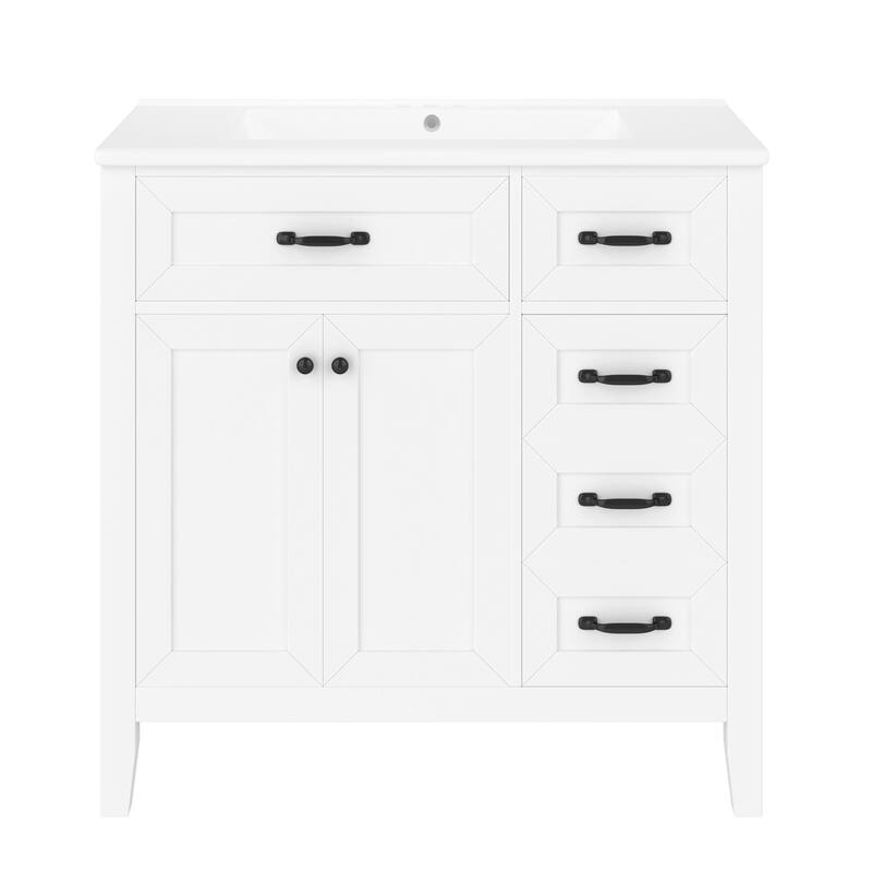 36" Bathroom Wood Vanity Cabinet with Rectangular Ceramic Sink, Drawer