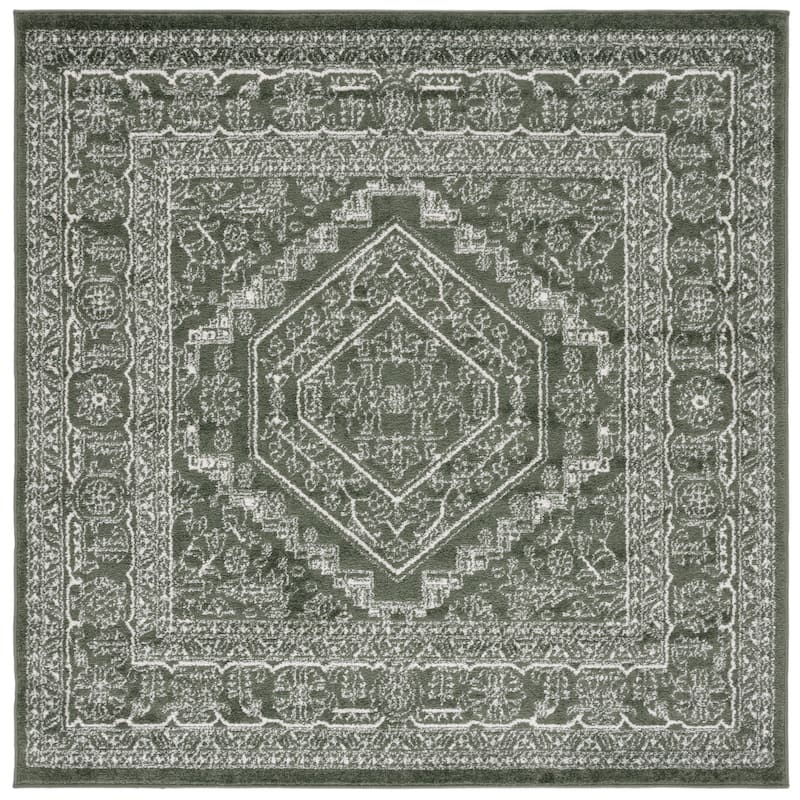 SAFAVIEH Adirondack Sian Rustic Oriental Medallion Rug - 6' Square - Dark Green/Ivory
