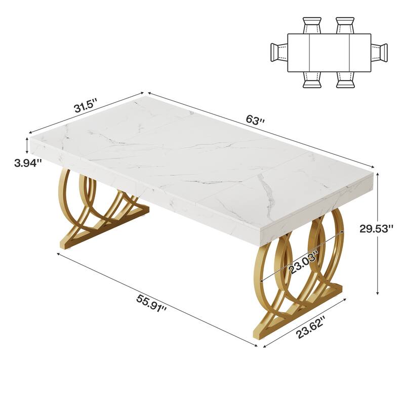 5FT Conference Table, Modern Meeting Table with Gold Metal Farme, White and Gold - 63" L x 31.5" W x 29.5" H