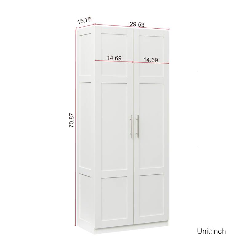 Wood High Wardrobe Cabinet with 4 Storage Spaces and 2 Doors