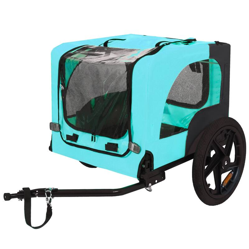 Pet Bike Trailer Dog Cart for Bicycle for Small and Medium Pets, Easy Folding Cart Frame, Quick Release Wheel, Non-Slip Floor - Blue