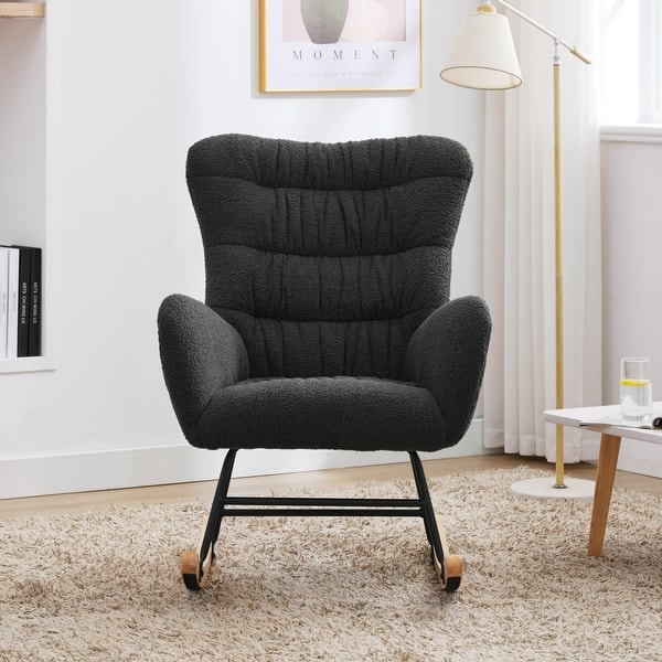 slide 2 of 23, Teddy Upholstered Nursery Rocking Chair with High Backrest Dark Gray
