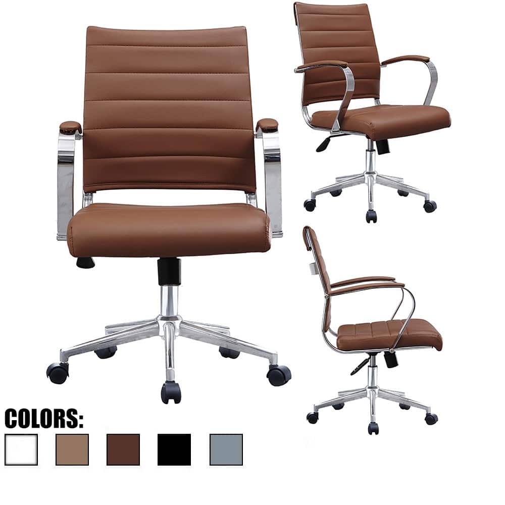 Modern Mid-Back Ribbed Faux Leather Task Chair – Designer Office Chair with Tilt Function for Desk or Home Workspace