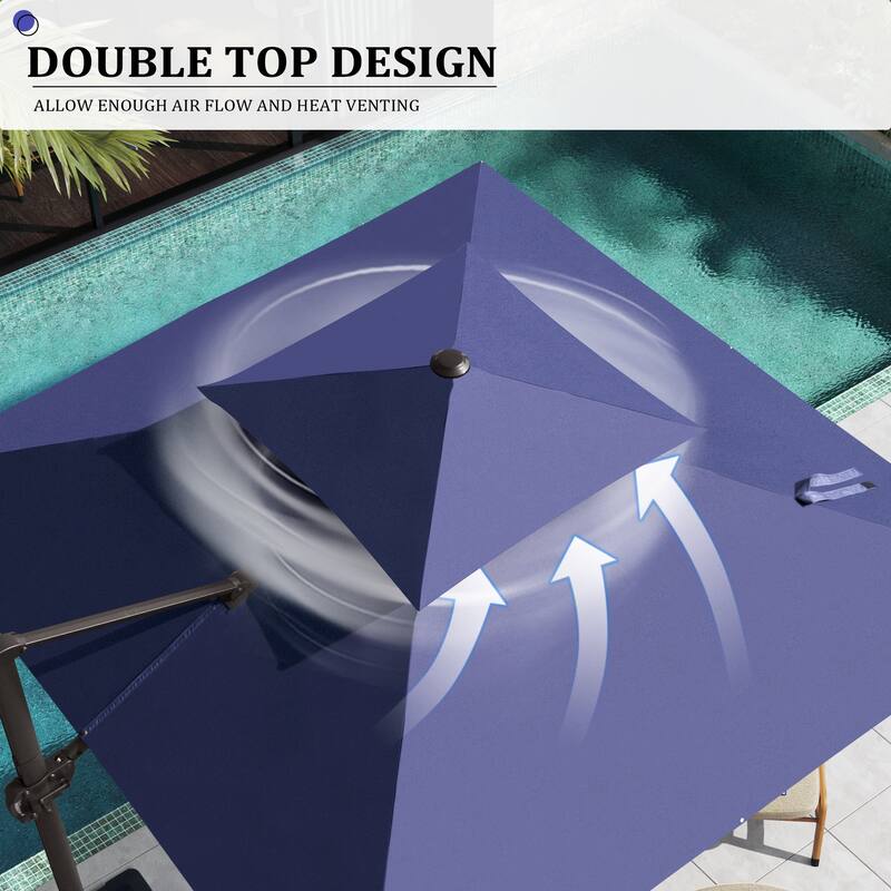Pellebant Outdoor 10 FT Square Cantilever Patio Umbrella 360 Degree Rotation with Premium Base