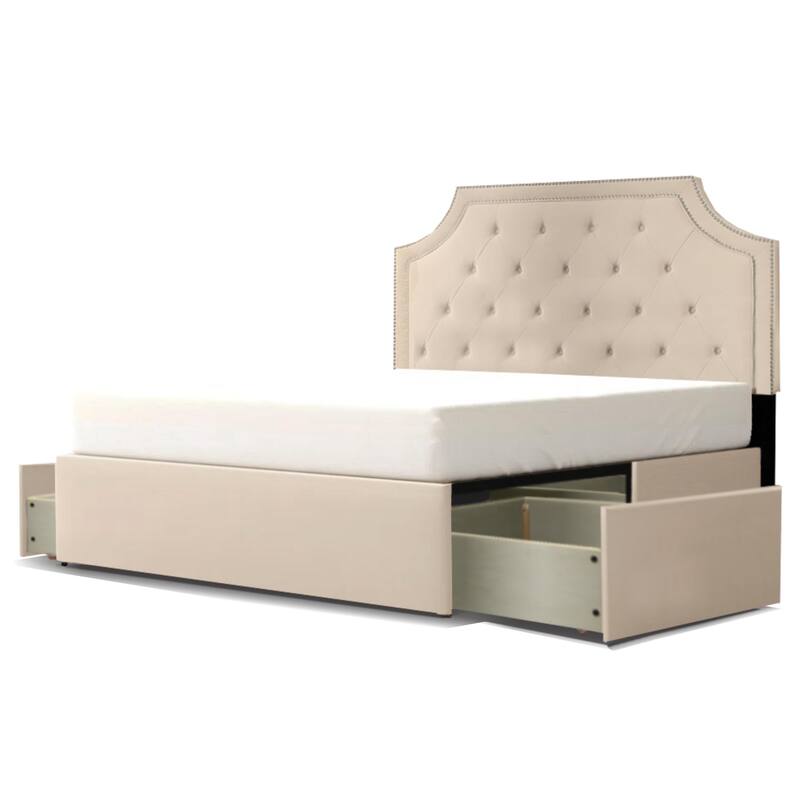 Aubrey "Mammoth" Upholstered Platform 2 Drawer Storage Bed - Ivory - Queen