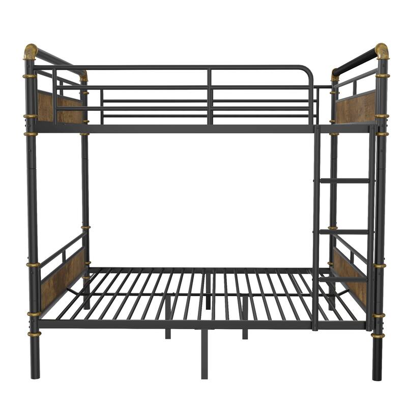 Queen over Queen Metal Bunk Bed, Industrial Detachable Bunkbeds with Safety Guard Rails for Teens