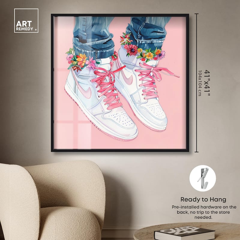 Blush Floral Bloom Sneakers Shadowbox by Art Remedy