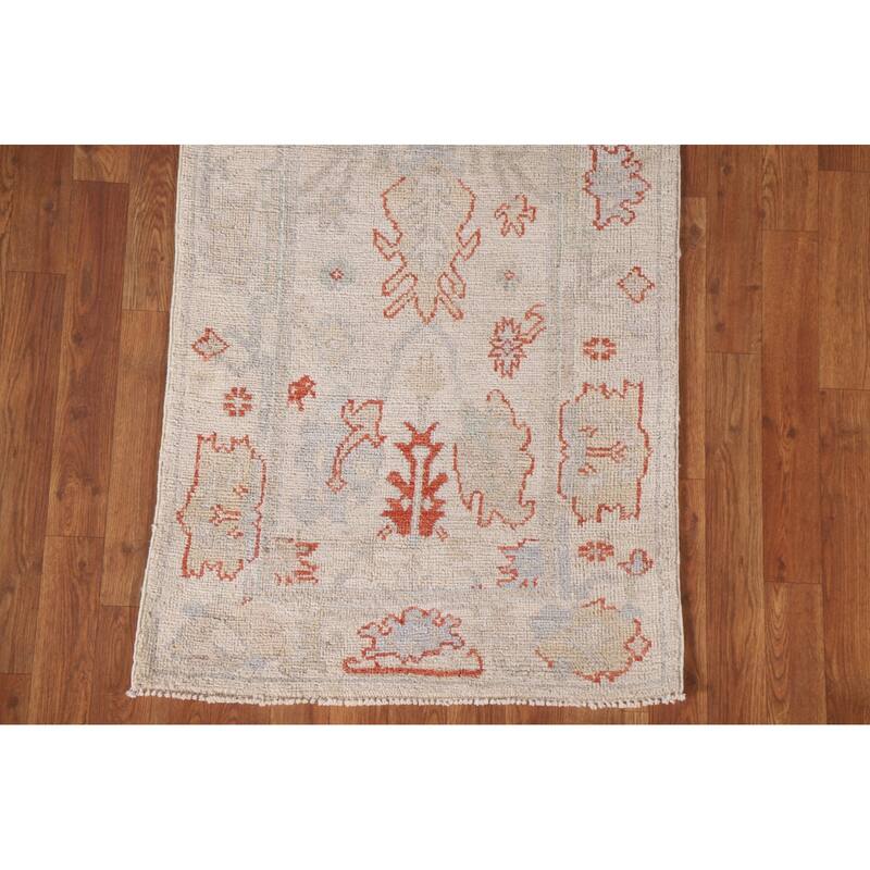 Hand Knotted Oriental 100% Wool Carpet Transitional All-Over Beige & Ivories Oushak Runner Rug - 17' 7'' X 2' 6''