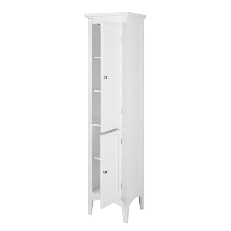 Teamson Home 62.99 in. H White Bathroom Linen Tower Cabinet with 2 Shutter Doors, Freestanding Storage Organizer