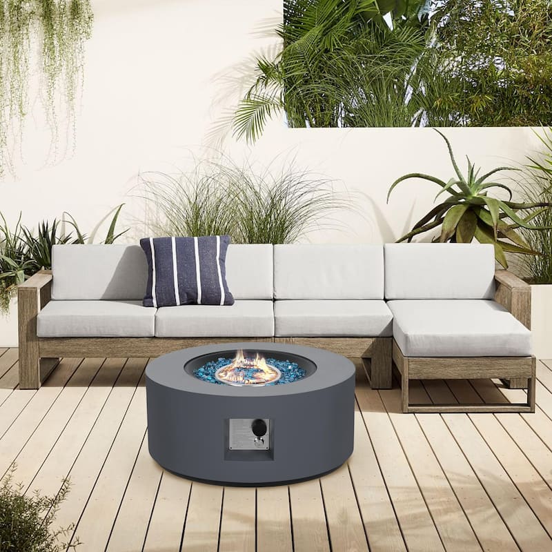 Patio Watcher 28" Iron Round Propane Fire Pit Table with Tank Holder for Outside Garden - Dark Gray