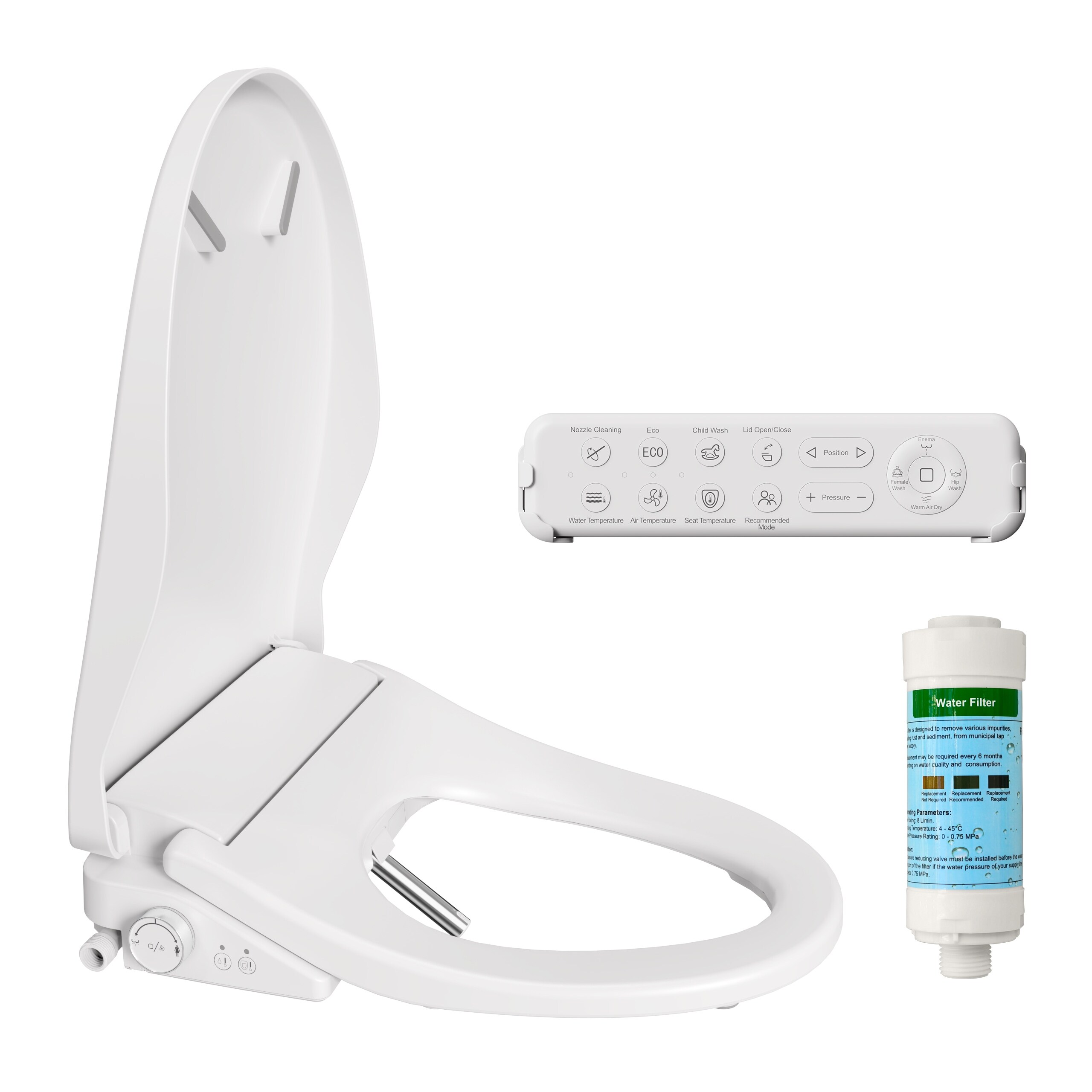 Sosh Auto Open Lid Bidet Toilet Seat – Smart Electric Bidet With Instant Warm Water, Dryer, Front/Rear Wash, Remote Control & Self-Cleaning Nozzle – Fits Elongated Toilets