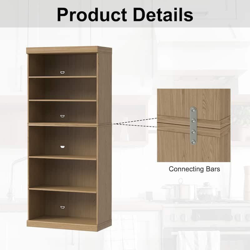 72" Solid Wood 6-Shelf Bookcase Storage Cabinet