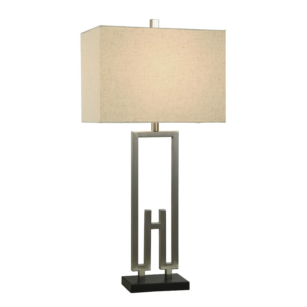 Brushed And Satin - Modern Table Lamp In Brushed Nickel And Black Finish - Heathered Oatmeal Shade