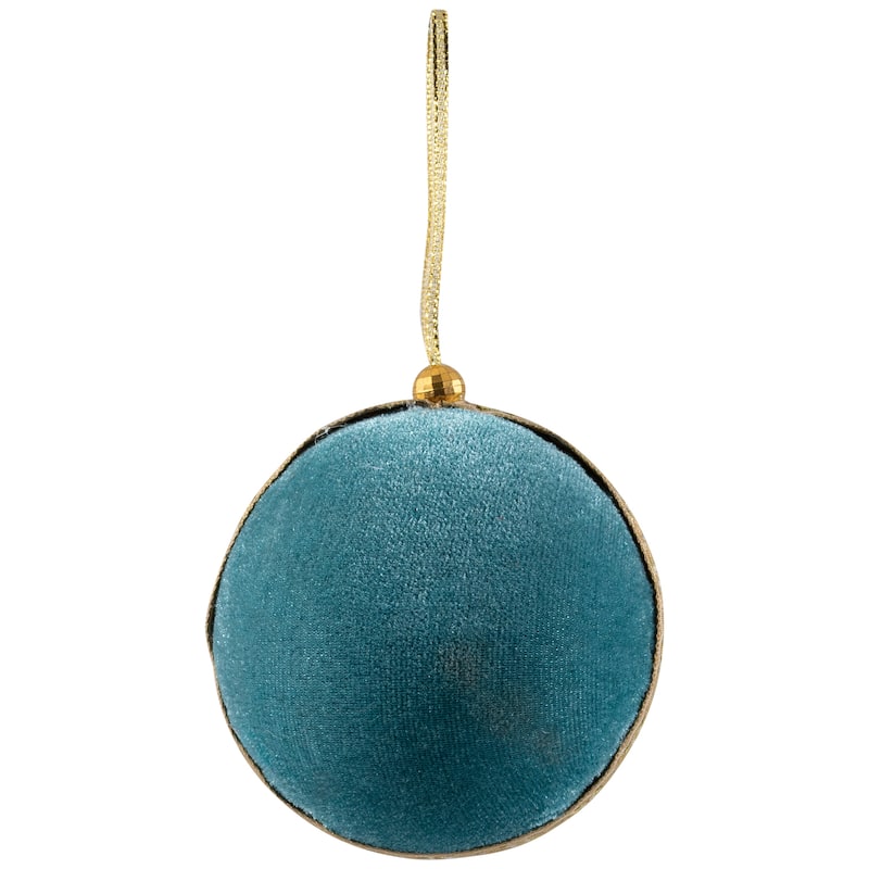 Velour Christmas Ball Ornament with Ribbon Stripe - 3.25" - Teal Green