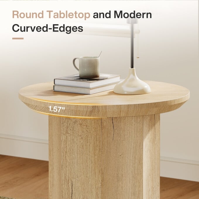 Round Wooden Side Table for Living Room, Bedside - 1PC