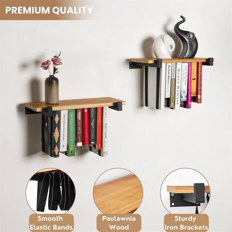 Floating Bookshelves Set of 2 Double Storage - 6.7"D x 16.5"W x 3"H