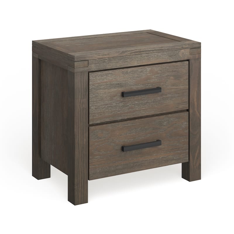 Barrison Rustic Dark Grey Wood 2-Drawer Nightstand by Furniture of America - Wire-Brushed Rustic Brown