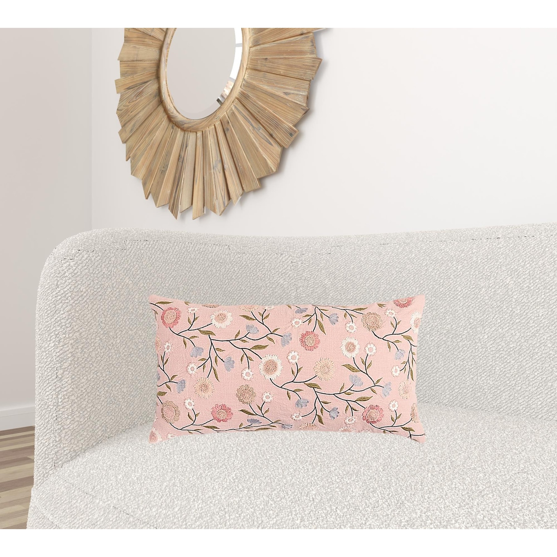 Blush Floral Embroidered Lumbar Pillow Bed Bath Beyond 42617441