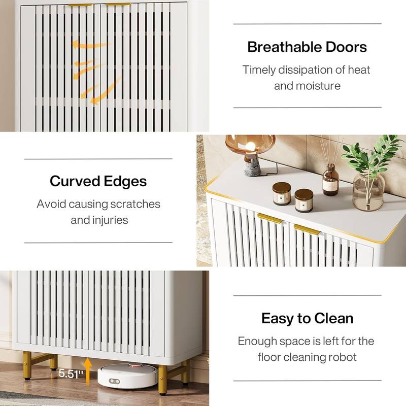 Wooden Bathroom Floor Cabinet, Adjustable Shelves Large Storage Sideboard Accent Cabinet for Bathroom Kitchen Living Room