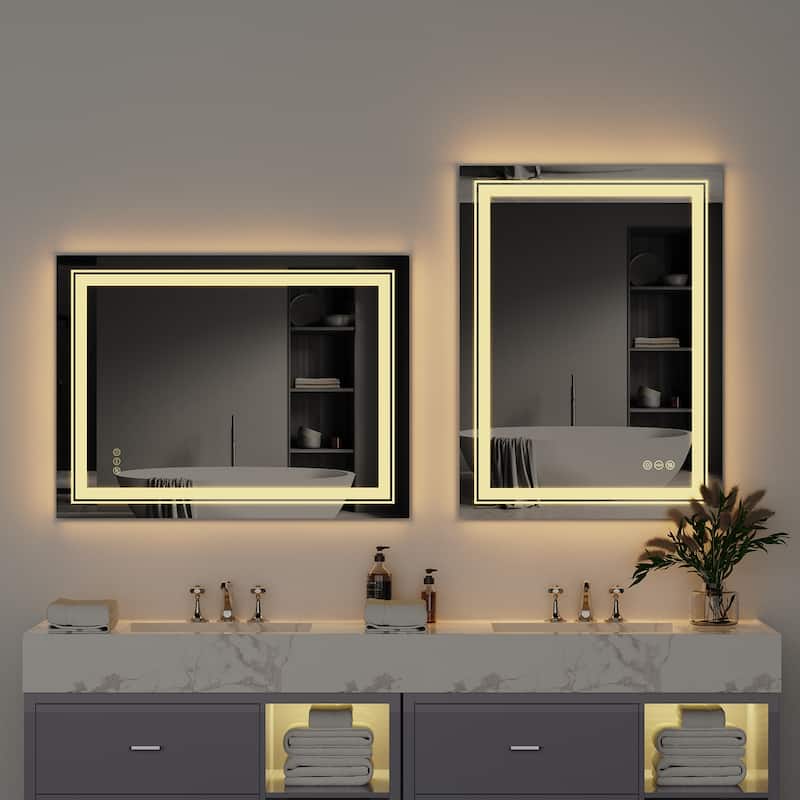 Rectangular Frameless LED Wall Bathroom Vanity Mirror Vertical and Horizontal Hang
