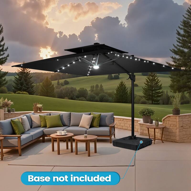 9 FT x 11 FT Outdoor Double Top LED Lighted Patio Cantilever Umbrella
