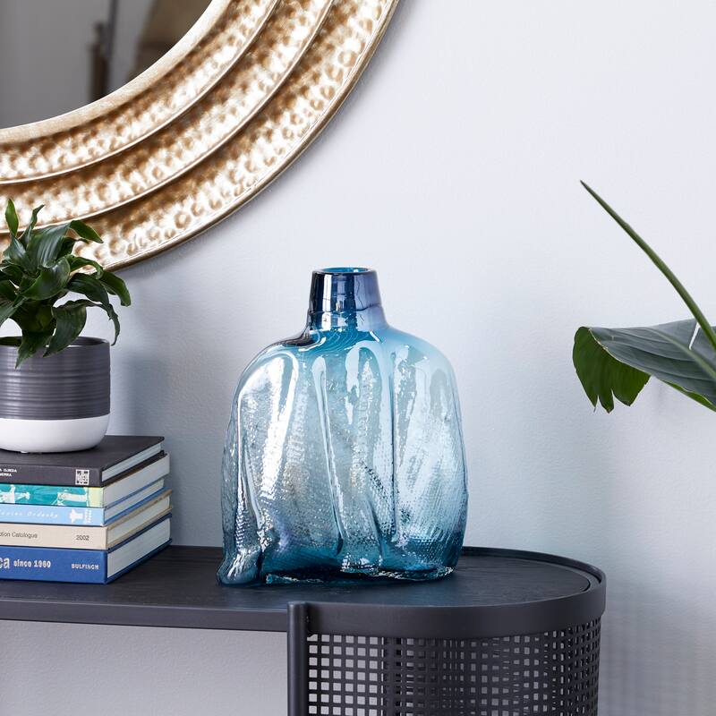 Blue Glass Handmade Blown Decorative Vase - 10 x 5 x 12