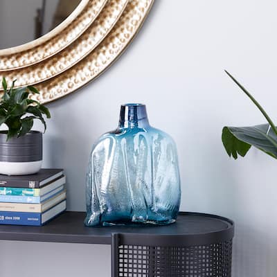 Blue Glass Handmade Blown Decorative Vase - 10 x 5 x 12