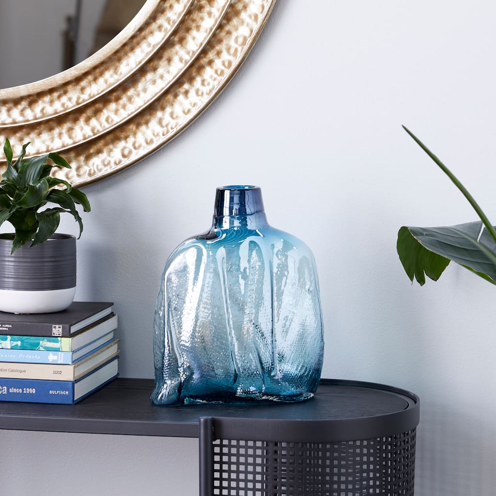 Blue Glass Handmade Blown Decorative Vase - 10 x 5 x 12