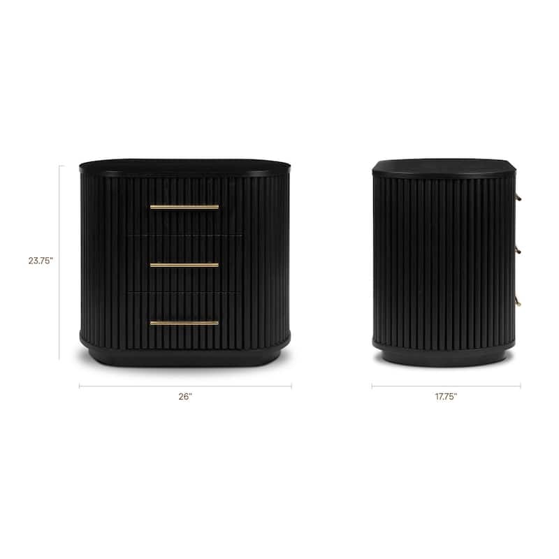 Poly & Bark Noir 3 Drawer Wood Nightstand with Ribbed Design