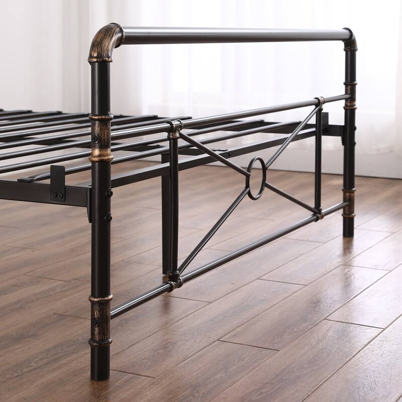 Single-layer Water Pipe Bed with Cross Design and Foot End Black Iron Bed
