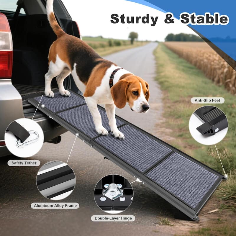 COSIEST Aluminum Foldable Pet Ramp with Anti-Slip Rug Surface