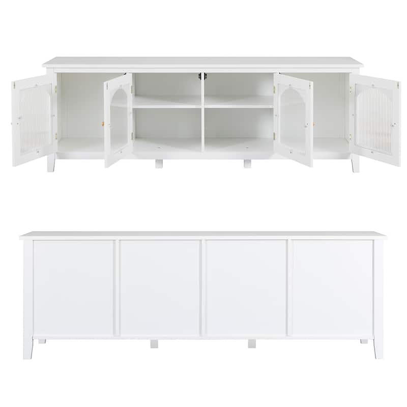 TV Stand Cabinet with 4 Glass Doors, Wood Entertainment Center - 70.87L x 17.72W x 24.02Hinches