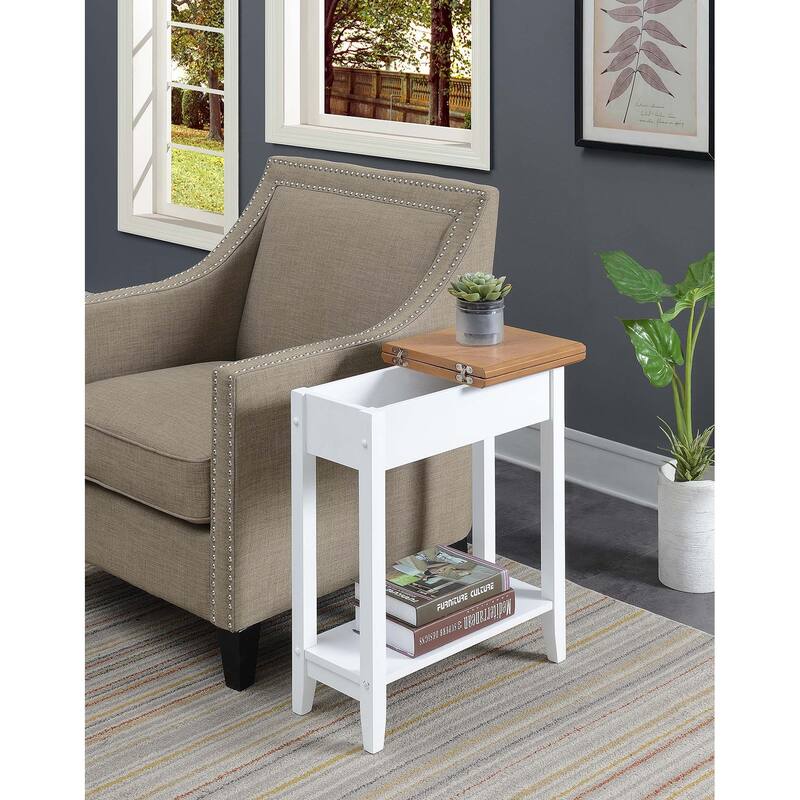 Convenience Concepts American Heritage Flip Top End Table with Shelf - Driftwood Top/White Frame