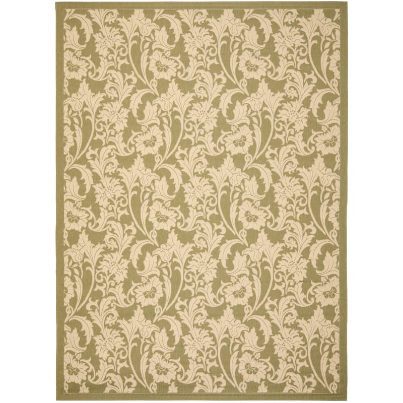 SAFAVIEH Courtyard Nedda Indoor/ Outdoor Waterproof Patio Backyard Rug - 5'3" x 7'7" - Green/Creme