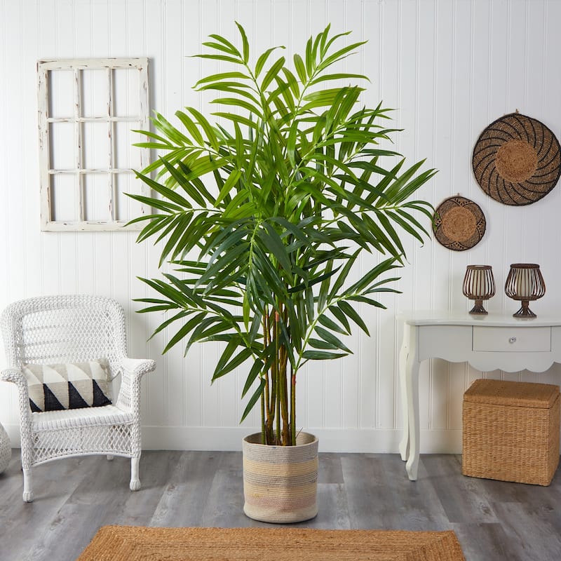 8Ft King Palm Tree Artificial Indoor Outdoor, Woven Planter, Lush Green Decor - 61 Inches and Over