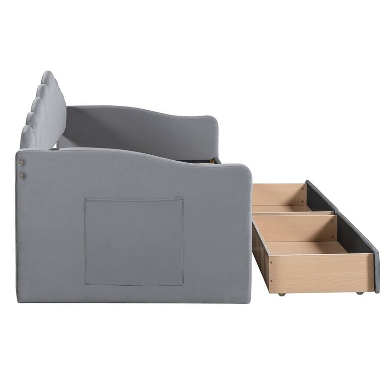 Twin size Upholstered Daybed with 2 Drawers ,Velvet Sofabed