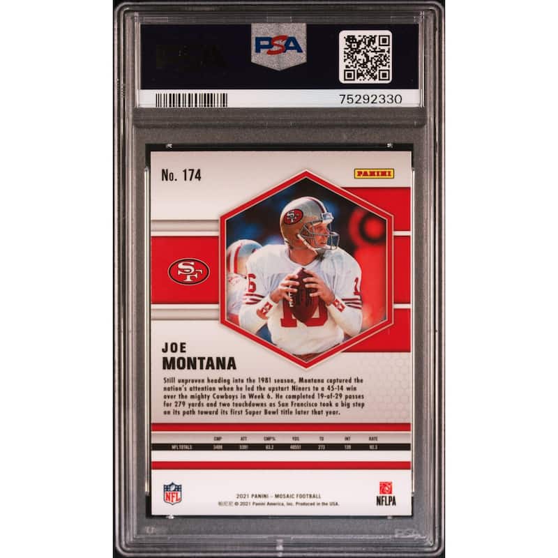 Joe Montana 2021 Panini Mosaic Football Card #174 Graded PSA 10 - 8'6" x 11'6"