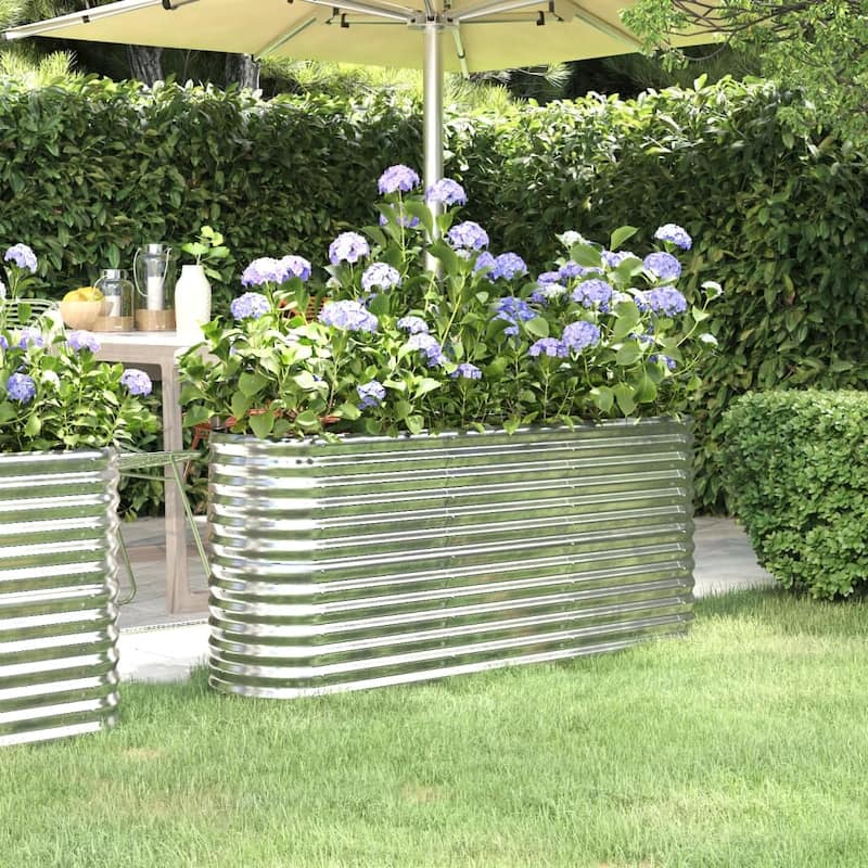 vidaXL Garden Raised Bed Patio Outdoor Raised Planter Box Powder-coated Steel - 59.8"x15.7"x26.8" - Silver