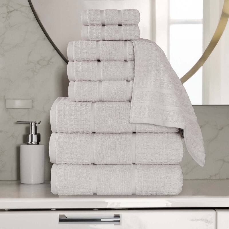 Superior Napa Zero Twist Cotton Waffle 9 Piece Bathroom Towel Set - Stone Grey