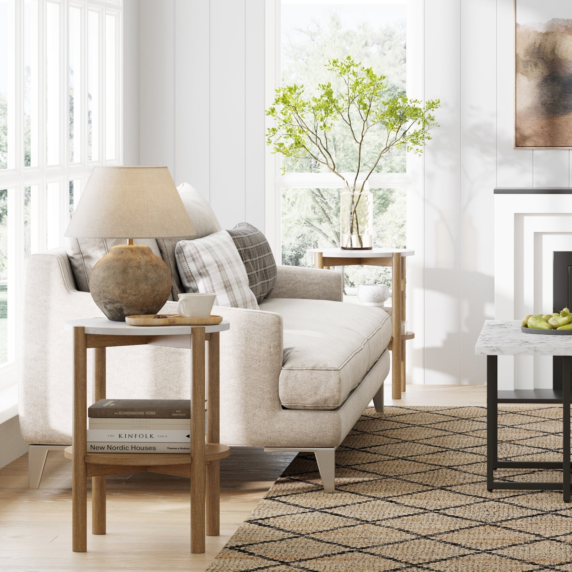 Nathan James Tucker Round Accent Small Side Table, Wood Sofa End