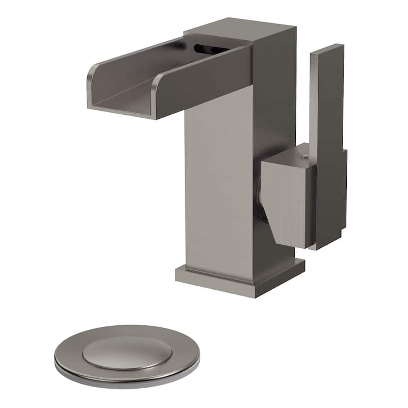 GRANDJOY LED Waterfall Bathroom Sink Faucet with Drain Assembly, Single Handle Vanity Fixture