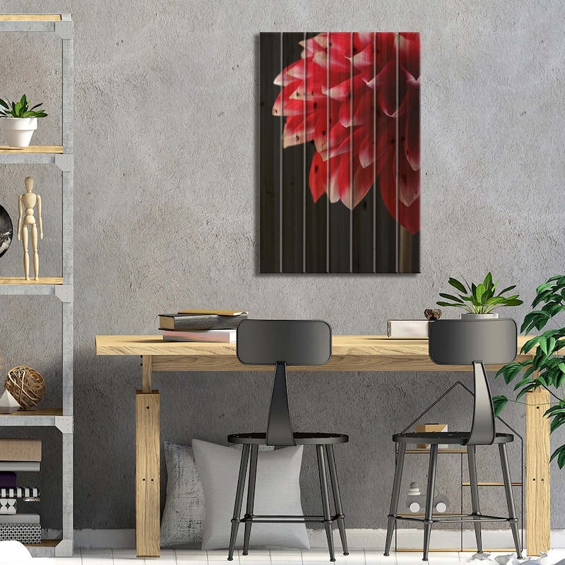 Red And White Dahlia Print On Wood by Alyson Fennell - Multi-Color