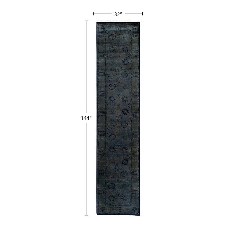 Overdyed One-of-a-Kind Hand-Knotted Runner Rug - Gray - 2' 8" x 12' 0"