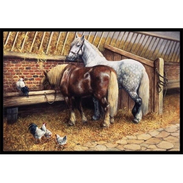 Carolines Treasures BDBA0135MAT Horses Eating with the Chickens Indoor or Outdoor Mat 18 x 27