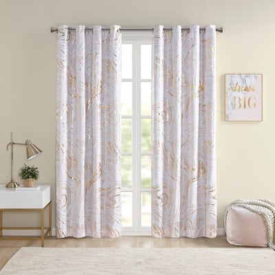 Natalia Grommet Top Printed Marble Metallic Total Blackout Curtain by Intelligent Design
