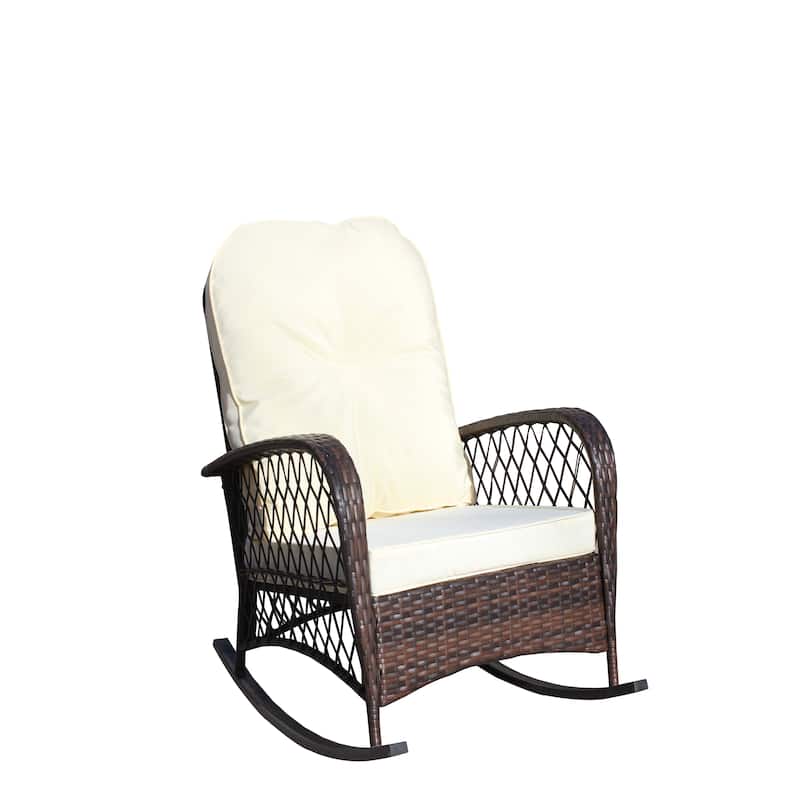 Outdoor Wicker Rocking Chair with Wide Seat, All- Weather Rattan Armchair for Poolside, Garden, Porch, Backyard