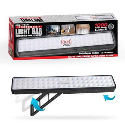 Bell + Howell Rechargeable 1000-Lumen Motion-Activated LED Light Bar - Portable Indoor/Outdoor Lighting - Black
