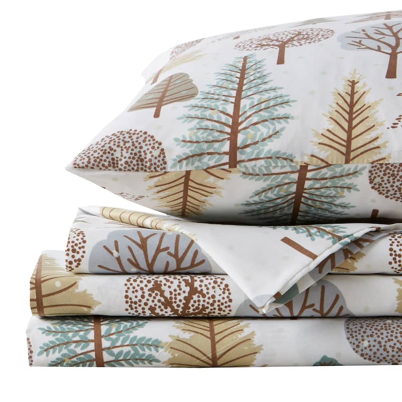 Lodge Printed Ultra-Smooth Microfiber Bed Sheet Set by Great Bay Home - forest trail - Twin - Nature