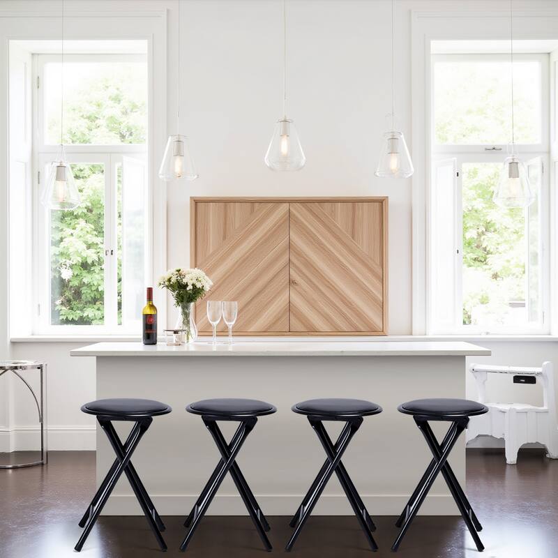 Homylin 18-Inch Folding Stool with Padded PVC Seat, Portable Foldable Metal Stool for Indoor & Outdoor Use