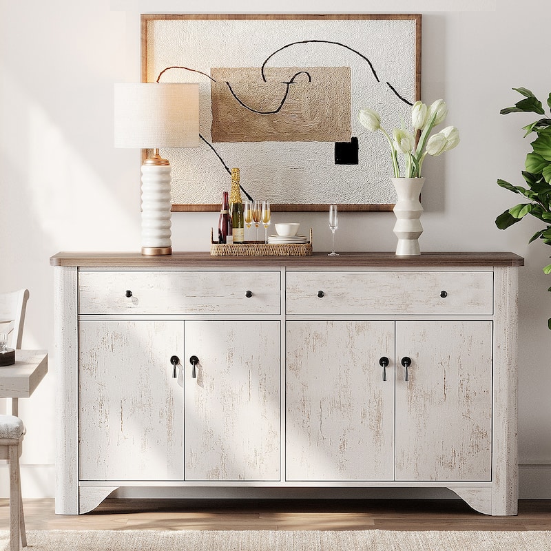 WAMPAT Large Buffet Cabinet with Storage, 59" Farmhouse Sideboard - White